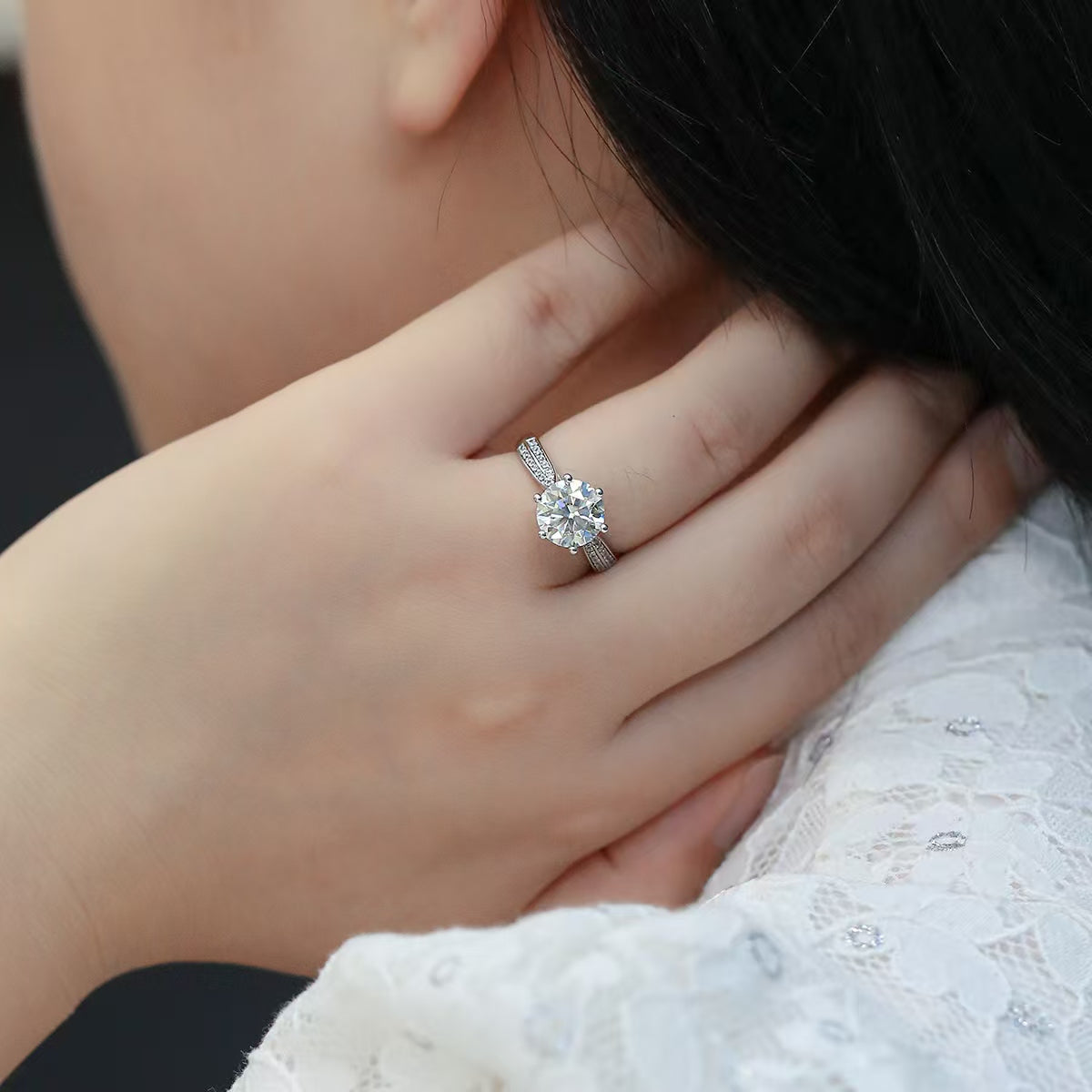 3Ct 9mm Round Mossanite Women Ring |18K White Gold-Plated S925 Silver, Custom Available