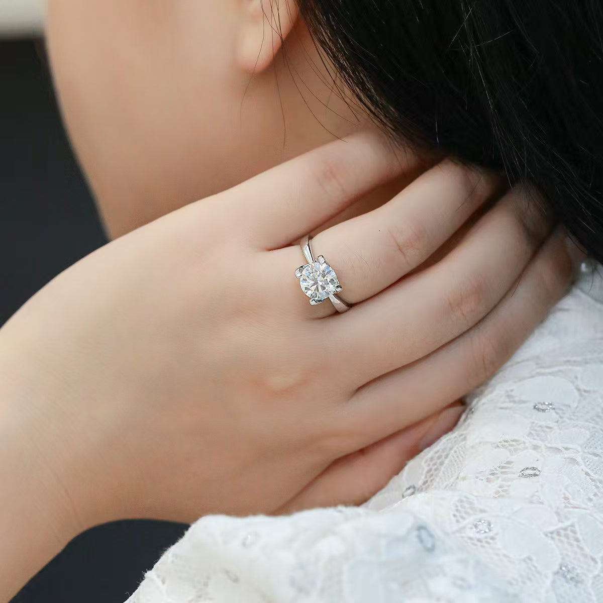 3Ct 9mm Round Mossanite Women Ring |18K White Gold-Plated S925 Silver, Custom Available