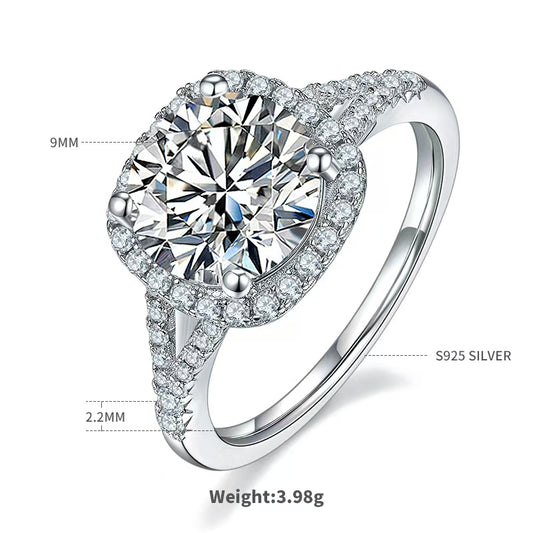 3Ct 9mm Round Mossanite Women Ring |18K White Gold-Plated S925 Silver, Custom Available