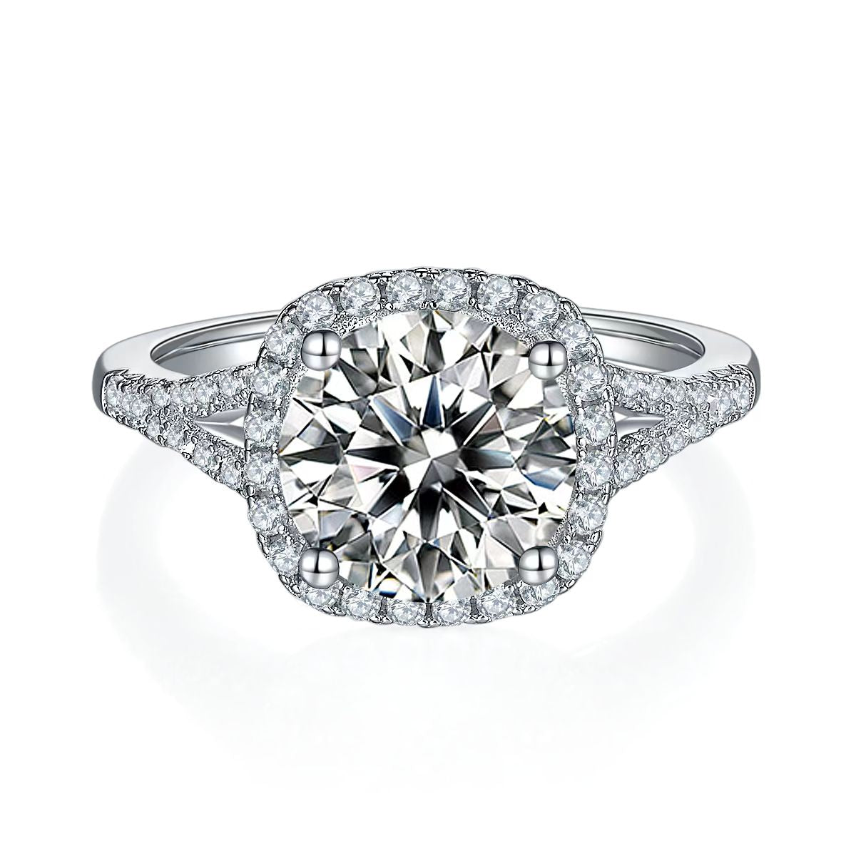 3Ct 9mm Round Mossanite Women Ring |18K White Gold-Plated S925 Silver, Custom Available