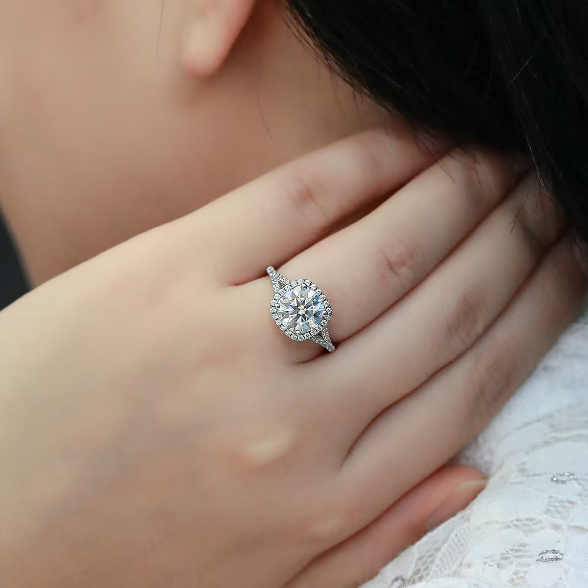 3Ct 9mm Round Mossanite Women Ring |18K White Gold-Plated S925 Silver, Custom Available