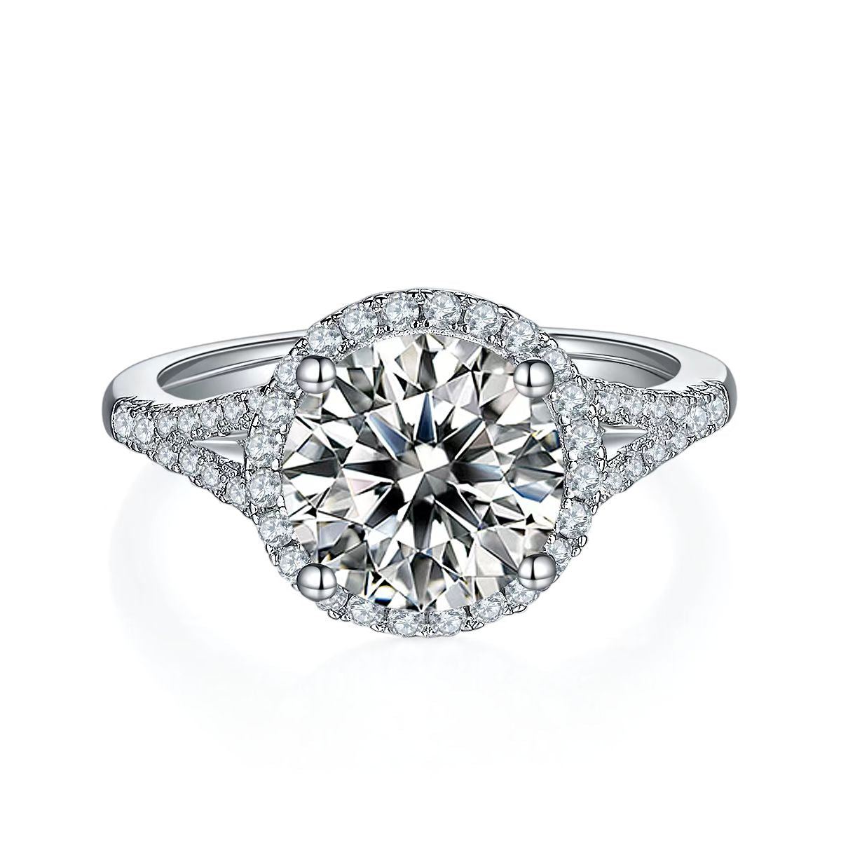 3Ct 9mm Round Mossanite Women Ring |18K White Gold-Plated S925 Silver, Custom Available