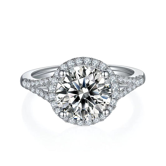 3Ct 9mm Round Mossanite Women Ring |18K White Gold-Plated S925 Silver, Custom Available
