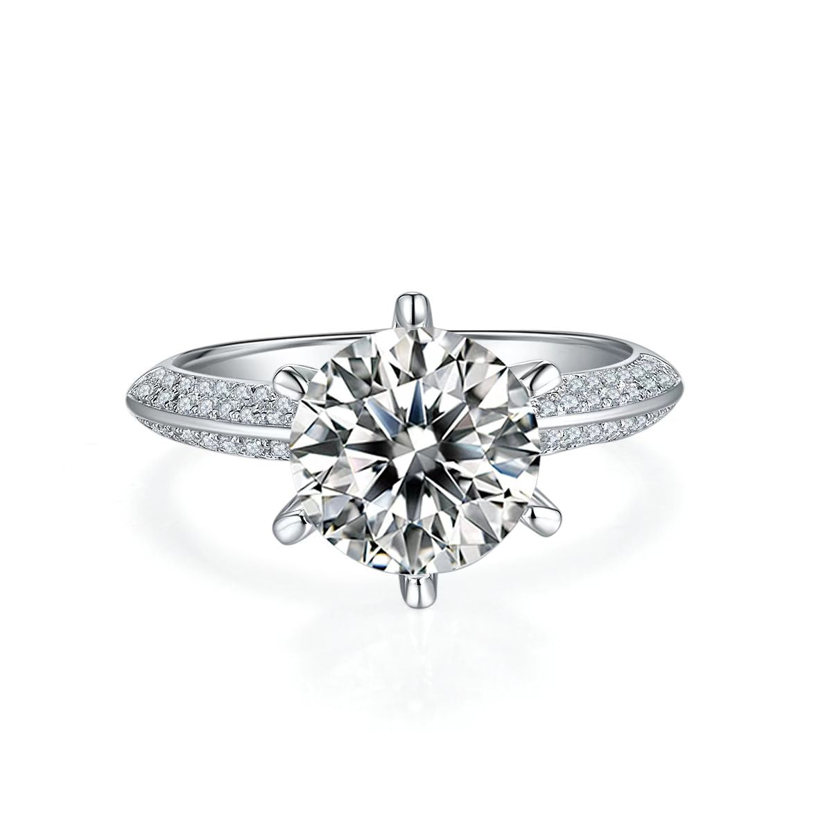 3Ct 9mm Round Mossanite Women Ring |18K White Gold-Plated S925 Silver, Custom Available