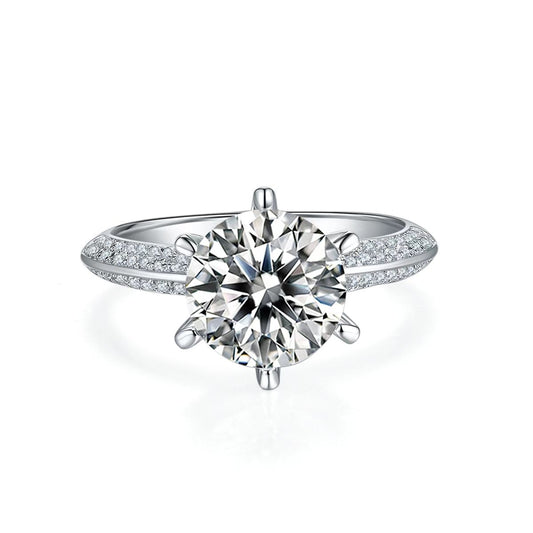3Ct 9mm Round Mossanite Women Ring |18K White Gold-Plated S925 Silver, Custom Available