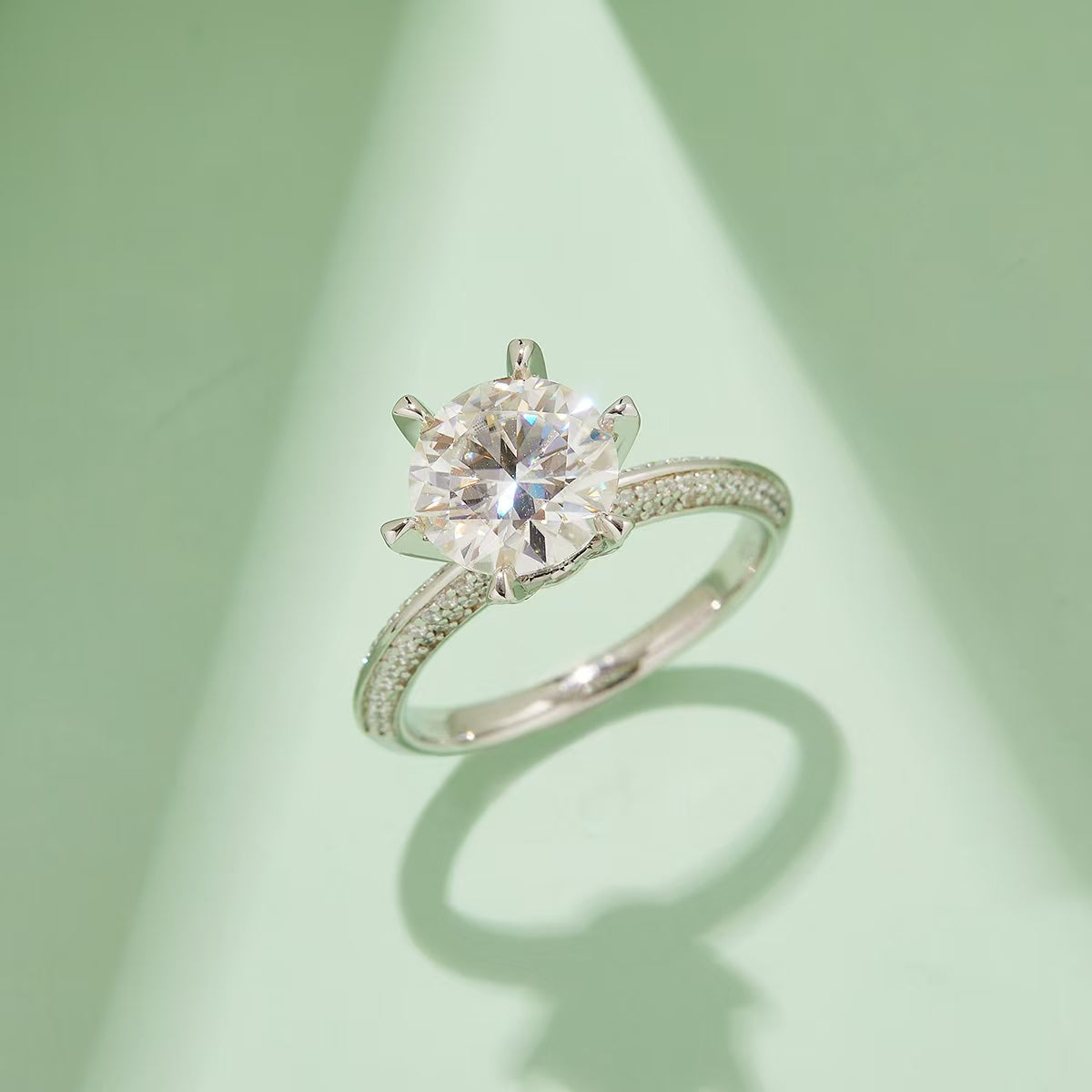 3Ct 9mm Round Mossanite Women Ring |18K White Gold-Plated S925 Silver, Custom Available