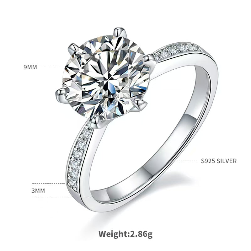 3Ct 8mm Round Mossanite Women Ring |18K White Gold-Plated S925 Silver, Custom Available