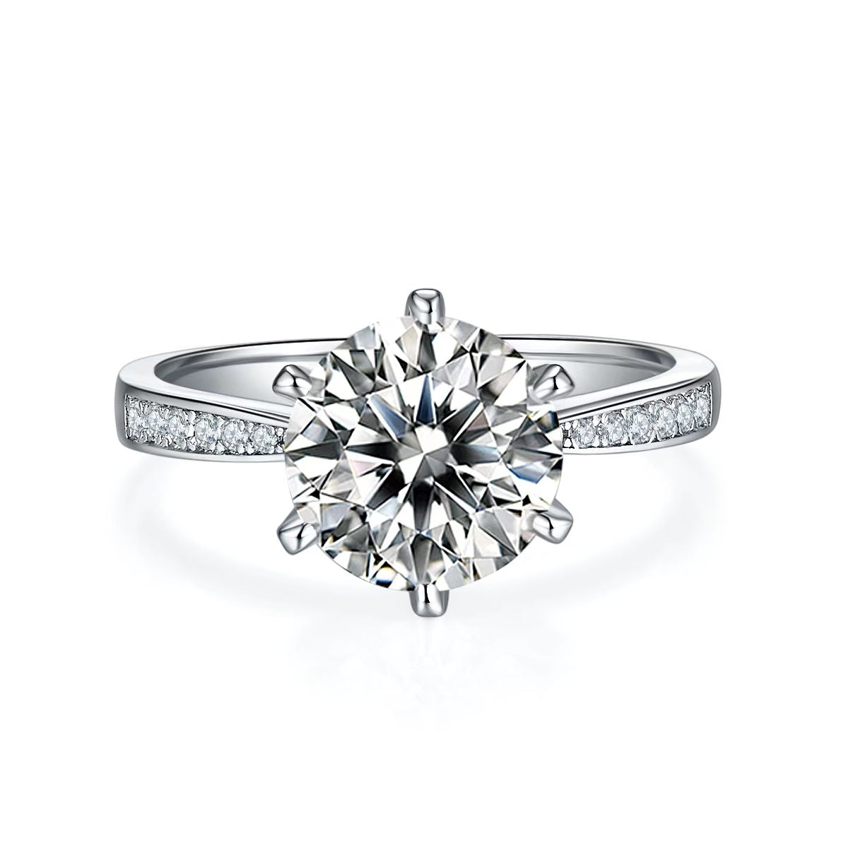3Ct 8mm Round Mossanite Women Ring |18K White Gold-Plated S925 Silver, Custom Available