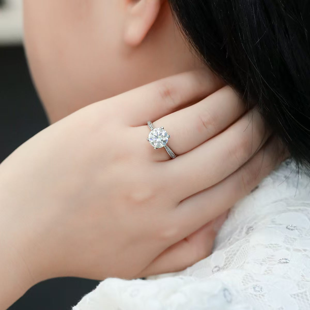 3Ct 8mm Round Mossanite Women Ring |18K White Gold-Plated S925 Silver, Custom Available