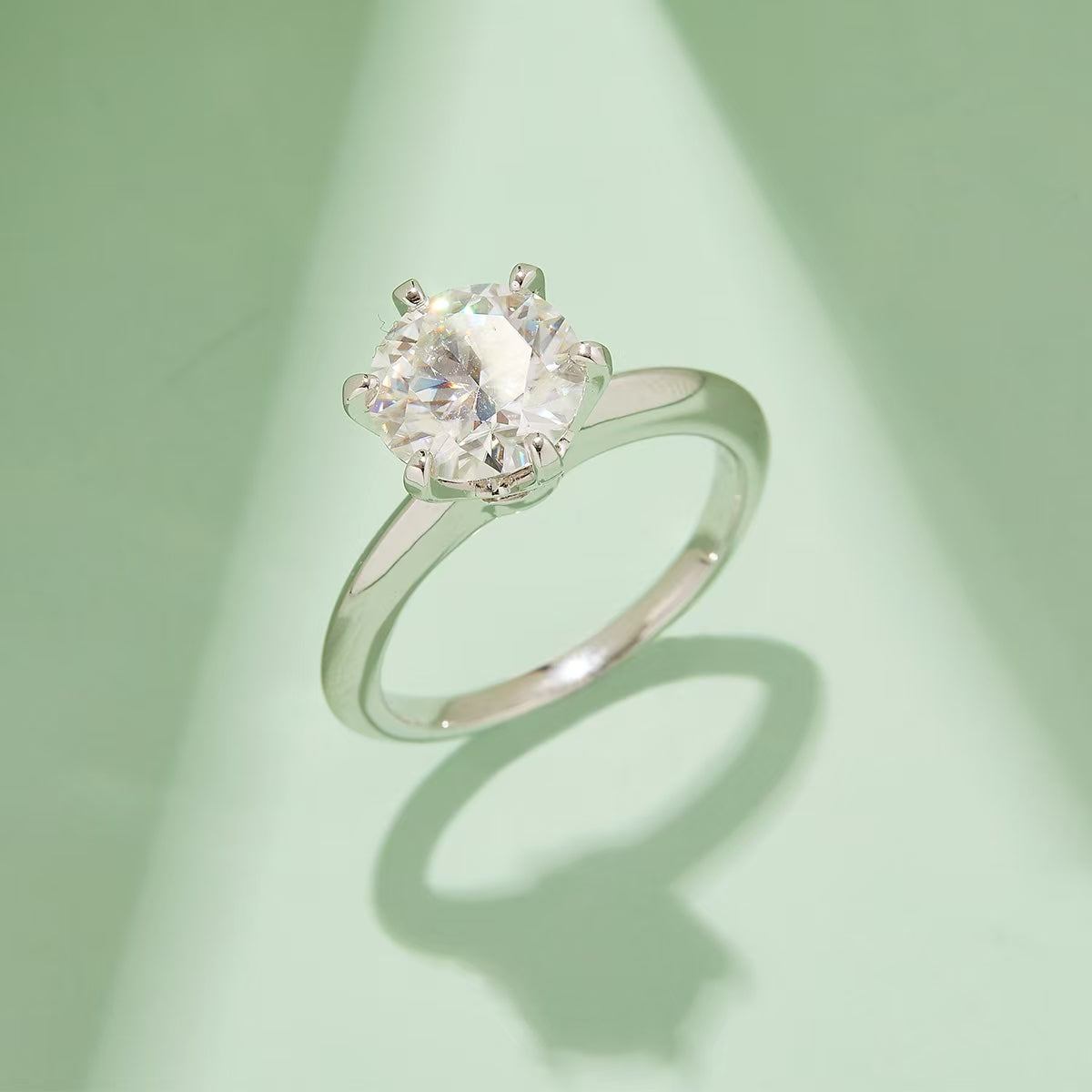 3Ct 9mm Round Mossanite Women Ring |18K White Gold-Plated S925 Silver, Custom Available