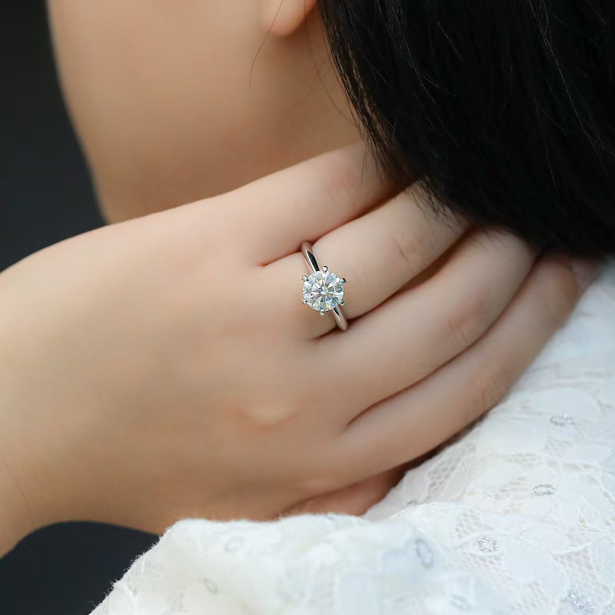 3Ct 9mm Round Mossanite Women Ring |18K White Gold-Plated S925 Silver, Custom Available