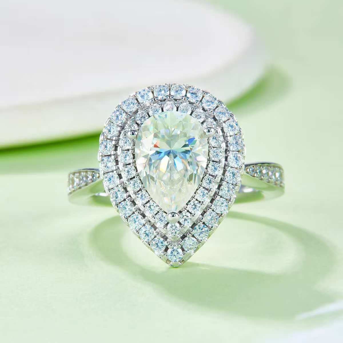 2Ct Pear Mossanite Women Ring | White Gold-Plated S925 Silver, Custom Available