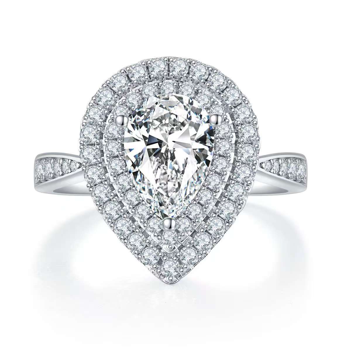 2Ct Pear Mossanite Women Ring | White Gold-Plated S925 Silver, Custom Available