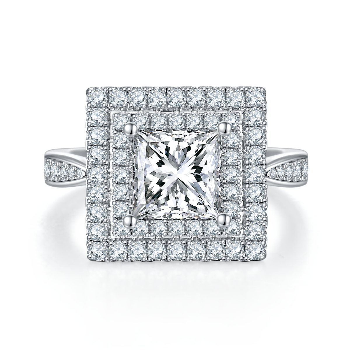 2Ct Square Mossanite Women Ring | White Gold-Plated S925 Silver, Custom Available