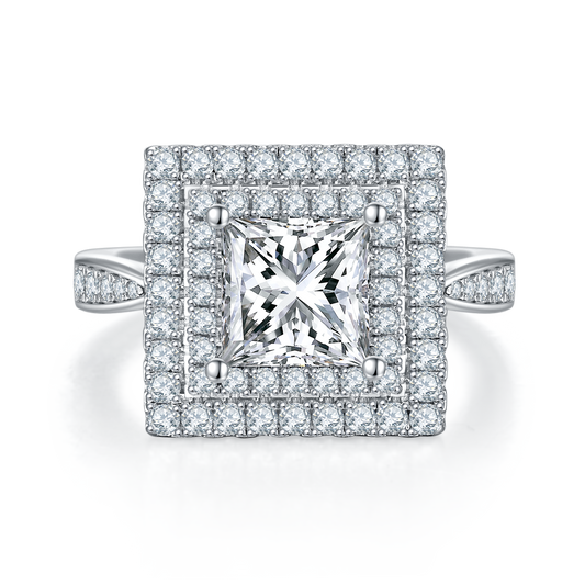 2Ct Square Mossanite Women Ring | White Gold-Plated S925 Silver, Custom Available