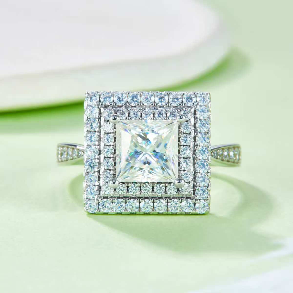 2Ct Square Mossanite Women Ring | White Gold-Plated S925 Silver, Custom Available