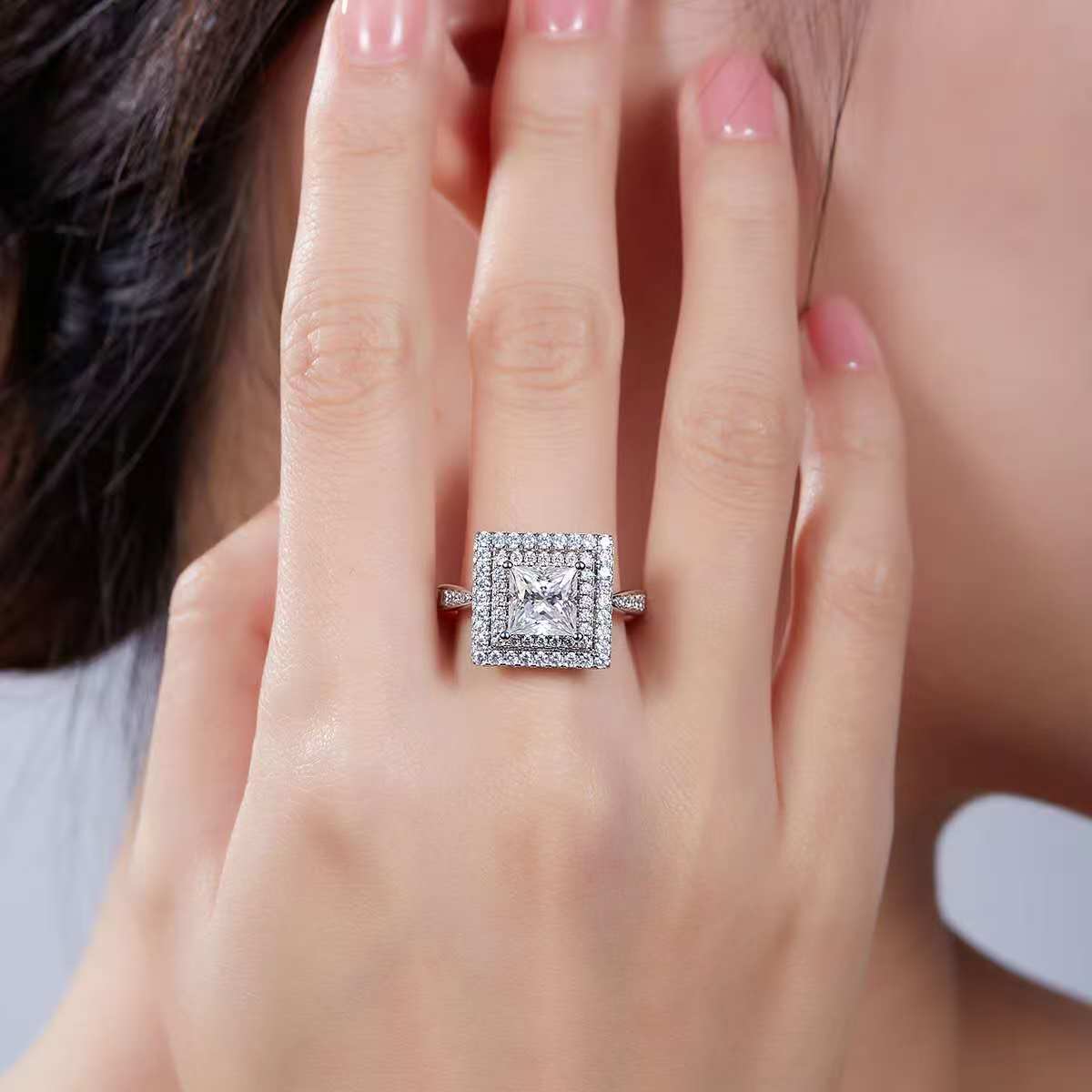 2Ct Square Mossanite Women Ring | White Gold-Plated S925 Silver, Custom Available
