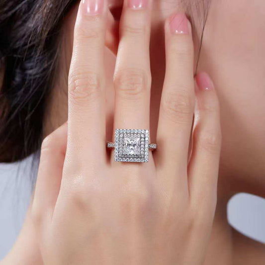 2Ct Square Mossanite Women Ring | White Gold-Plated S925 Silver, Custom Available