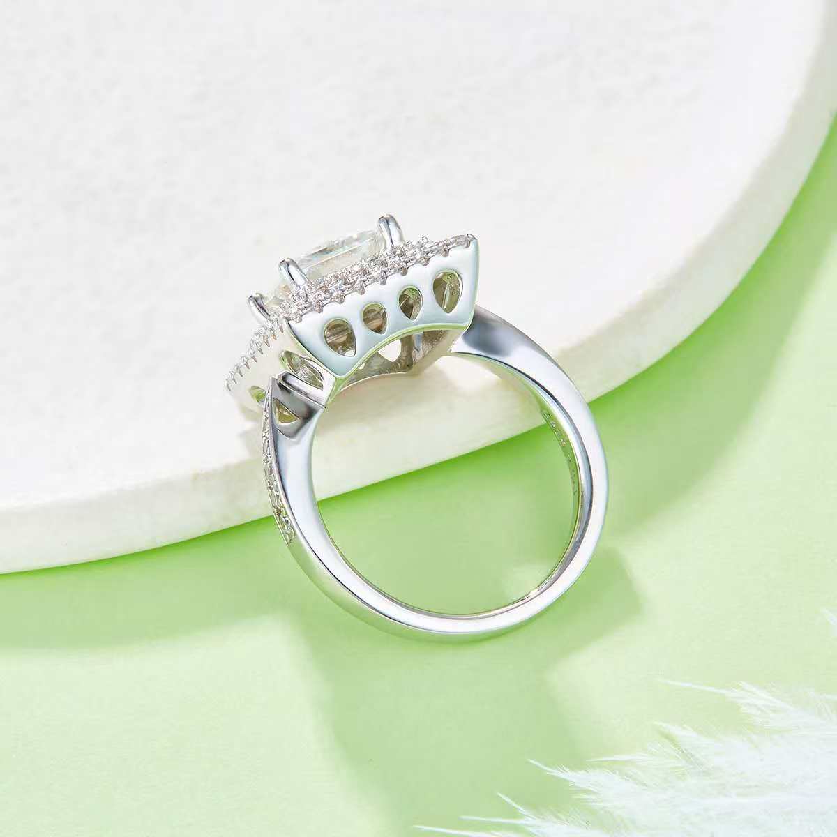 2Ct Square Mossanite Women Ring | White Gold-Plated S925 Silver, Custom Available
