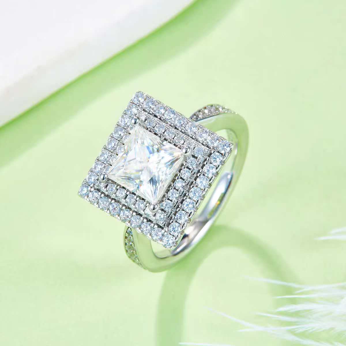 2Ct Square Mossanite Women Ring | White Gold-Plated S925 Silver, Custom Available