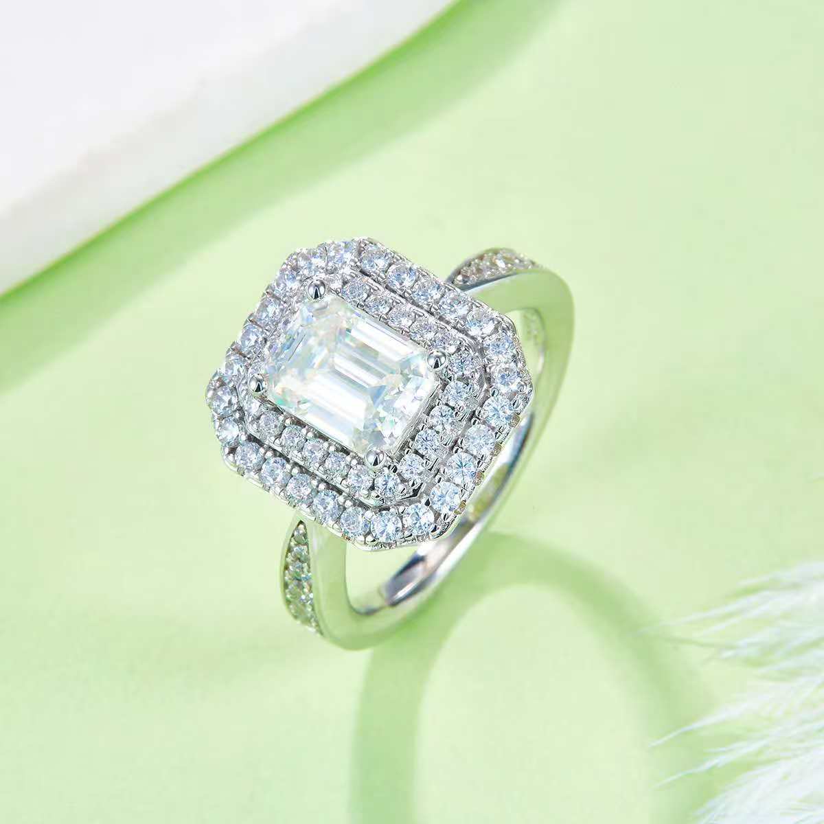 2Ct  Rectangle  Mossanite Women Ring | White Gold-Plated S925 Silver, Custom Available