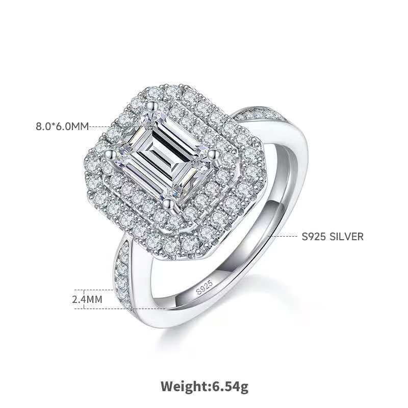 2Ct  Rectangle  Mossanite Women Ring | White Gold-Plated S925 Silver, Custom Available