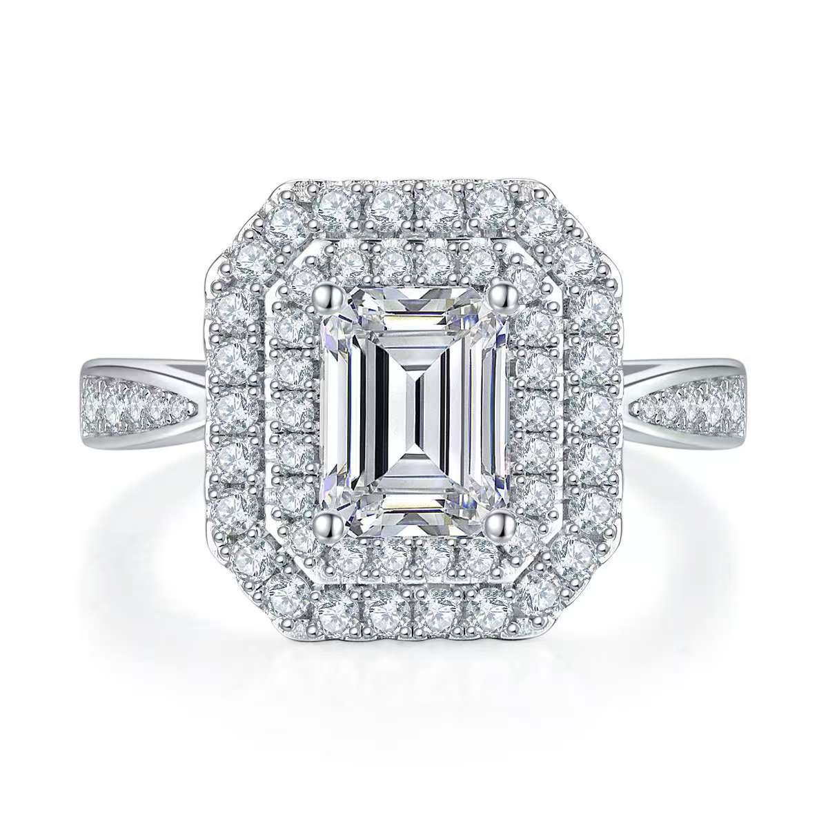 2Ct  Rectangle  Mossanite Women Ring | White Gold-Plated S925 Silver, Custom Available