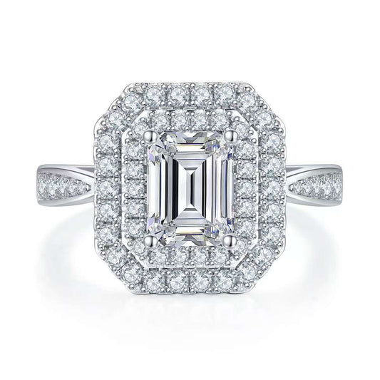 2Ct  Rectangle  Mossanite Women Ring | White Gold-Plated S925 Silver, Custom Available