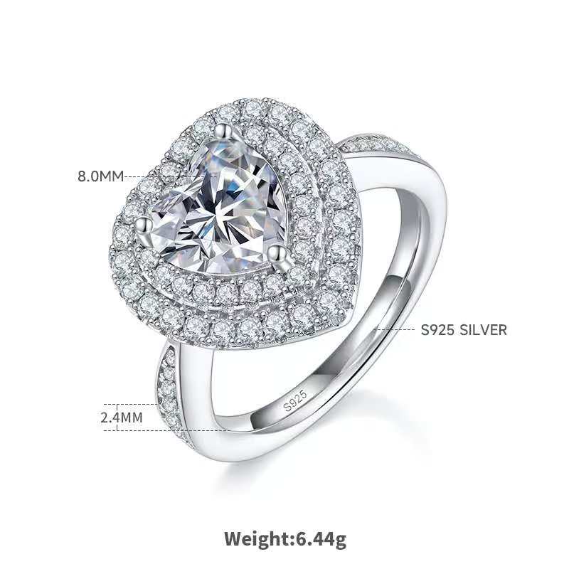 2Ct Heart Mossanite Women Ring | White Gold-Plated S925 Silver, Custom Available