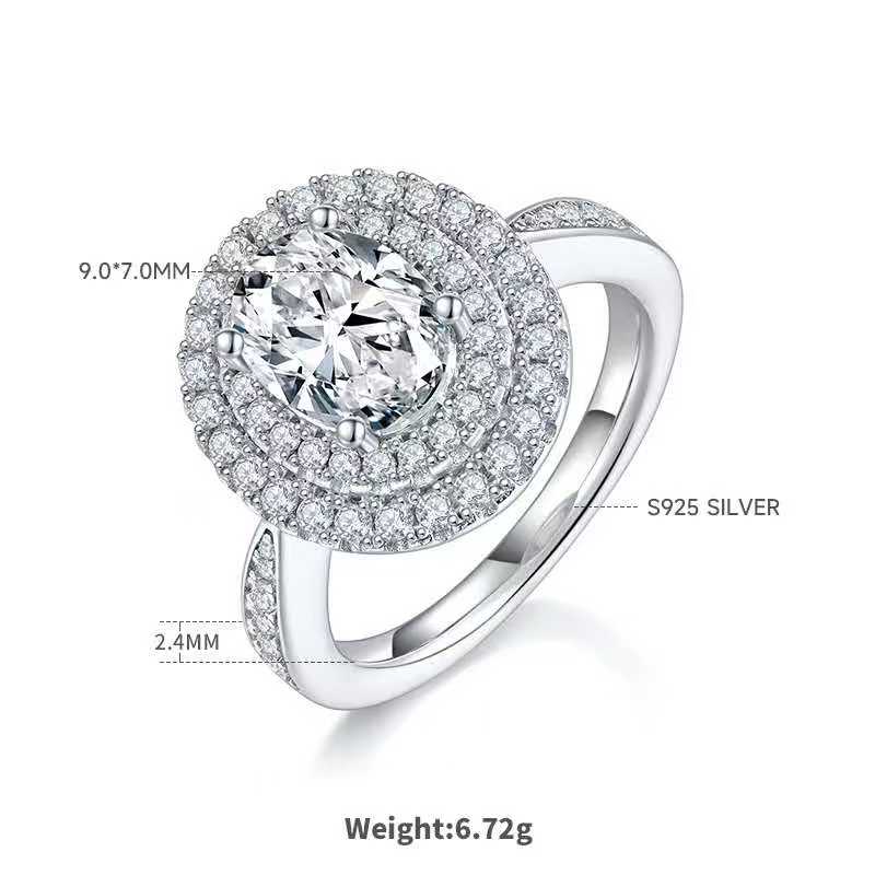 2Ct Oval Mossanite Women Ring | White Gold-Plated S925 Silver, Custom Available