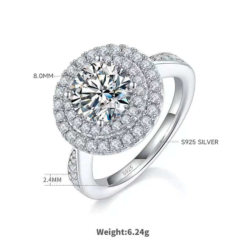 2Ct Round Mossanite Women Ring | White Gold-Plated S925 Silver, Custom Available