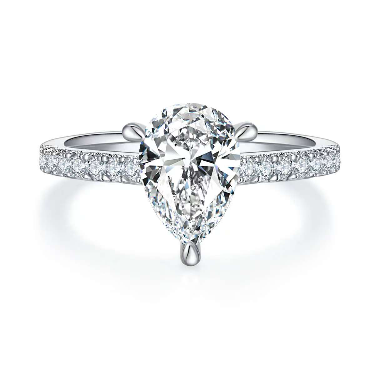2Ct Pear Mossanite Women Ring | White Gold-Plated S925 Silver, Custom Available