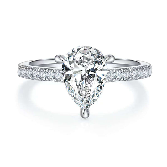 2Ct Pear Mossanite Women Ring | White Gold-Plated S925 Silver, Custom Available