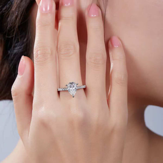 2Ct Pear Mossanite Women Ring | White Gold-Plated S925 Silver, Custom Available
