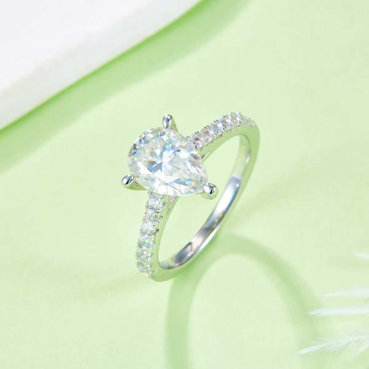 2Ct Pear Mossanite Women Ring | White Gold-Plated S925 Silver, Custom Available