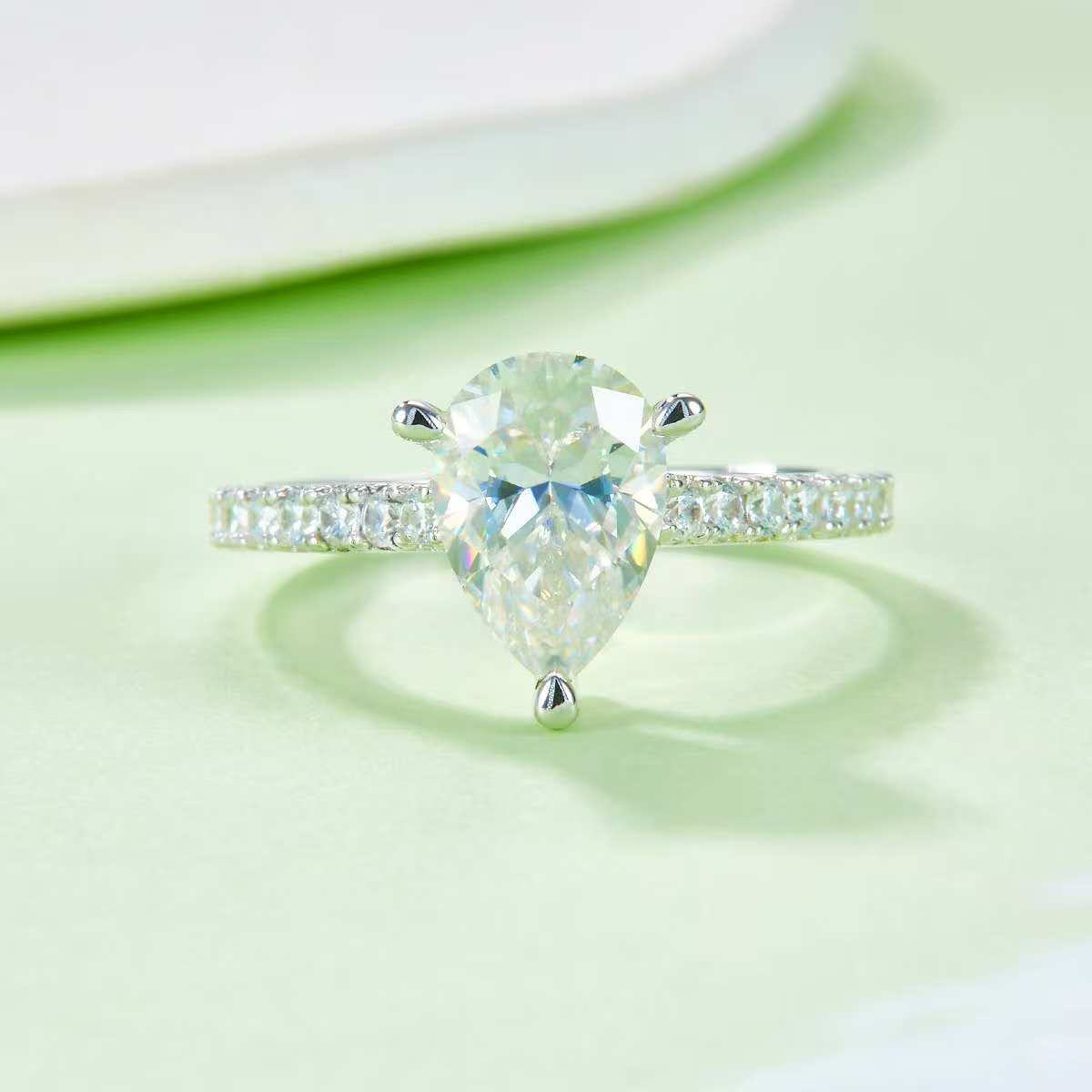 2Ct Pear Mossanite Women Ring | White Gold-Plated S925 Silver, Custom Available
