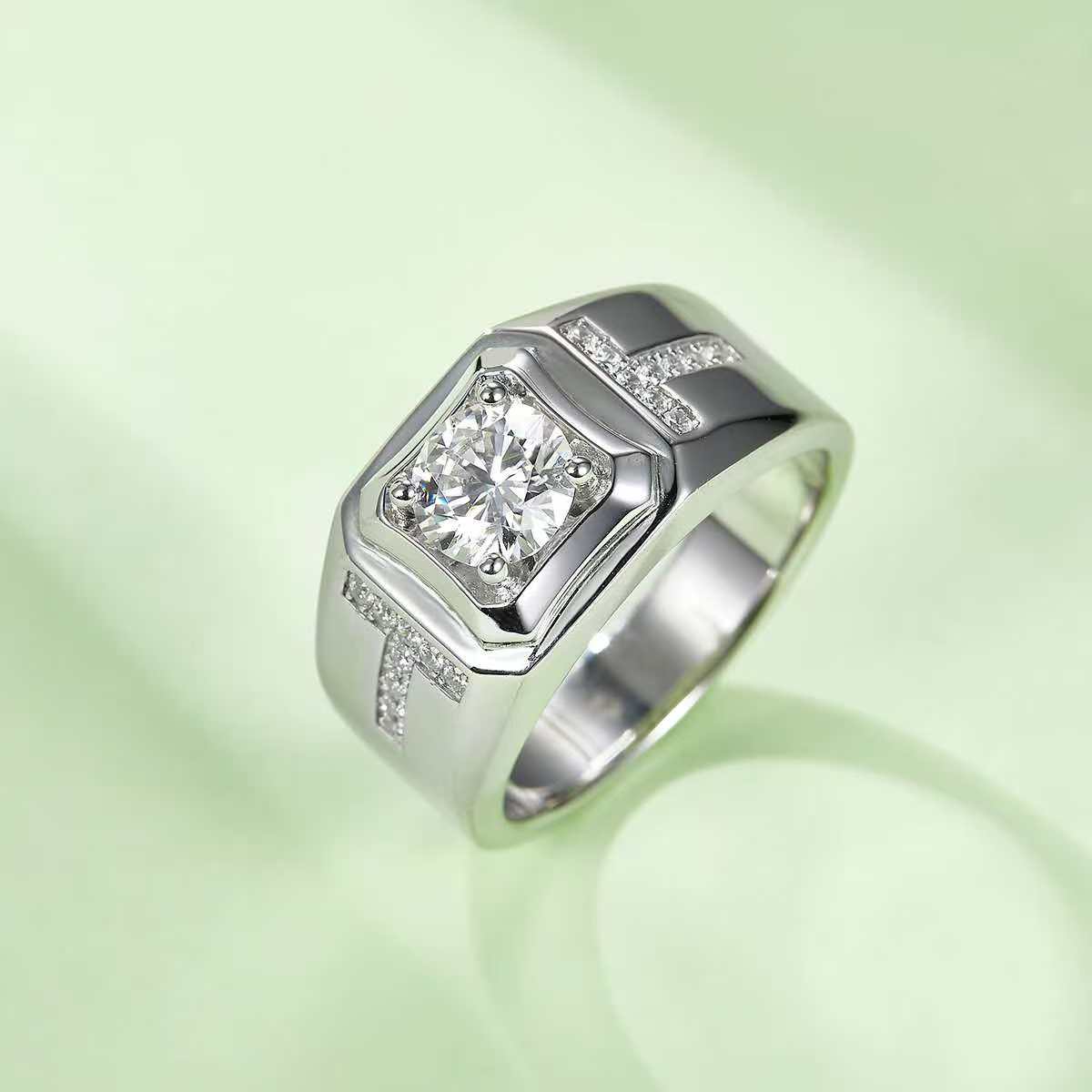 1.0Ct Round Mossanite Men Ring |18K White Gold-Plated S925 Silver, Custom Available