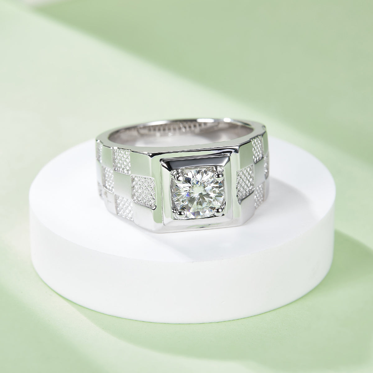 1.0Ct Round Mossanite Men Ring |18K White Gold-Plated S925 Silver, Custom Available