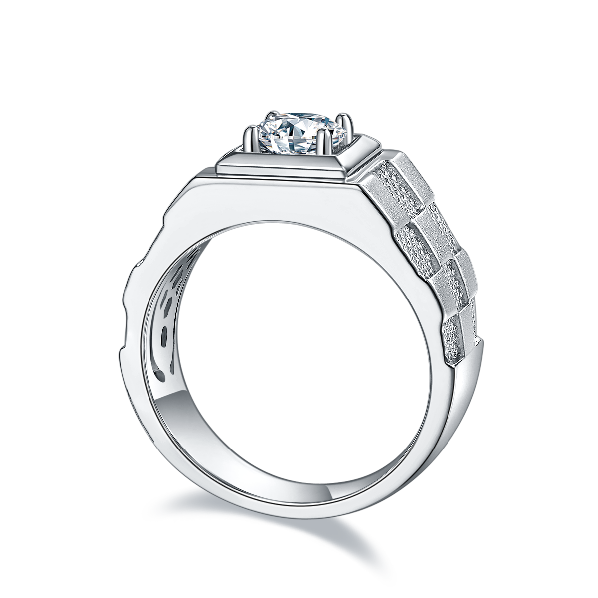 1.0Ct Round Mossanite Men Ring |18K White Gold-Plated S925 Silver, Custom Available