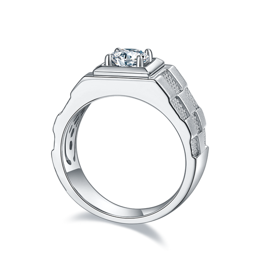 1.0Ct Round Mossanite Men Ring |18K White Gold-Plated S925 Silver, Custom Available