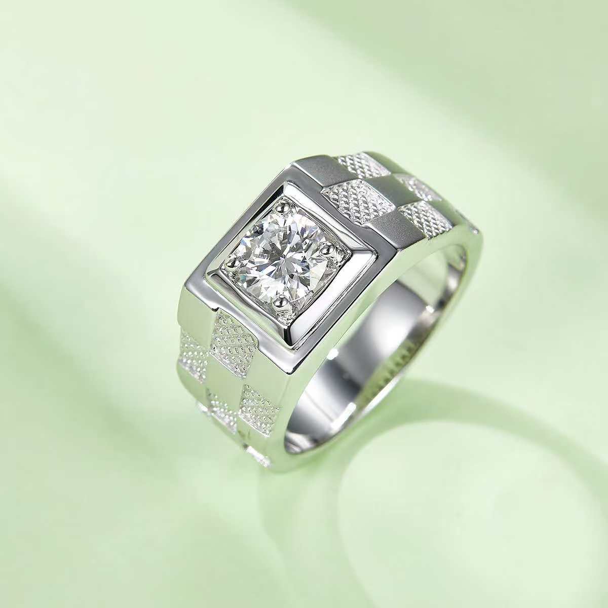 1.0Ct Round Mossanite Men Ring |18K White Gold-Plated S925 Silver, Custom Available
