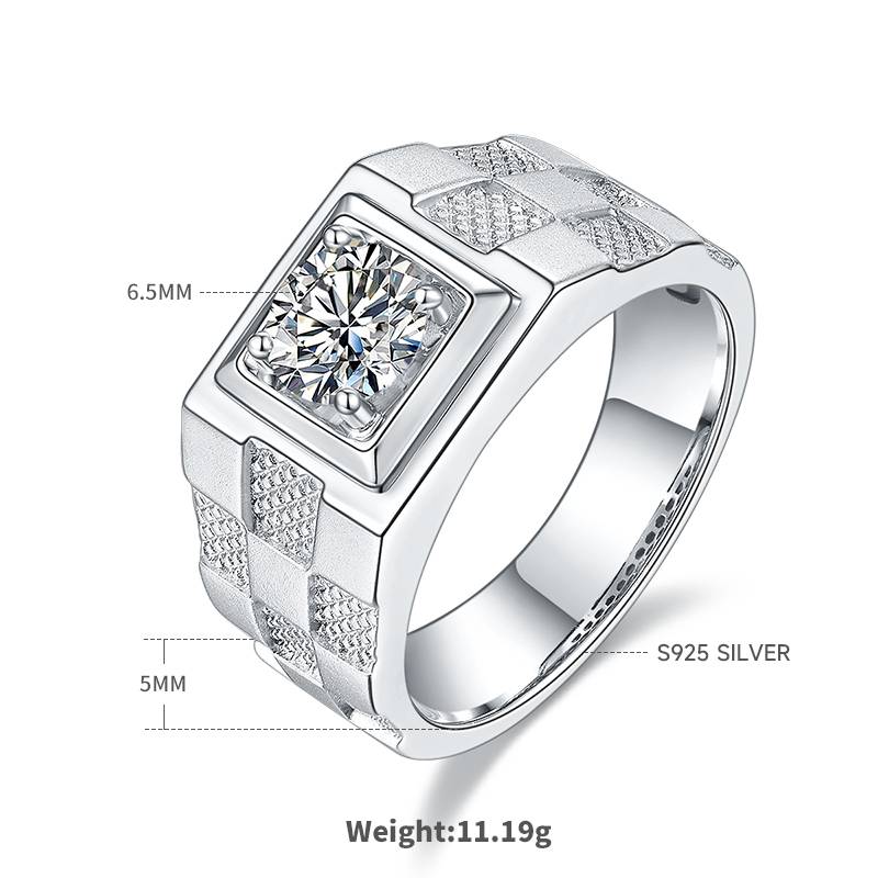 1.0Ct Round Mossanite Men Ring |18K White Gold-Plated S925 Silver, Custom Available