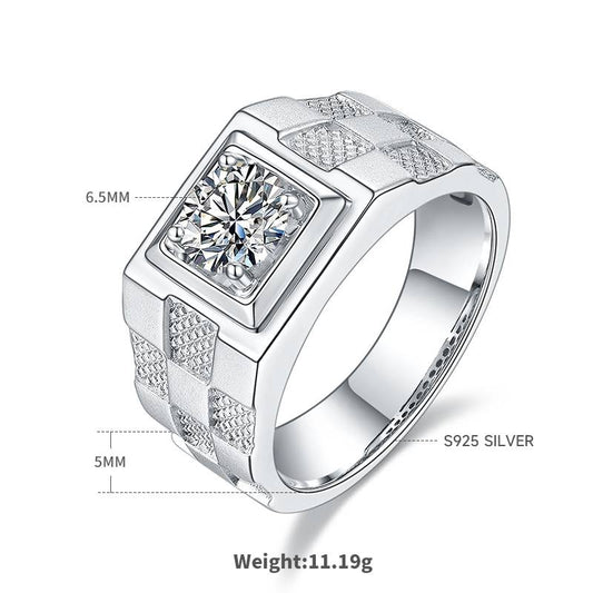 1.0Ct Round Mossanite Men Ring |18K White Gold-Plated S925 Silver, Custom Available