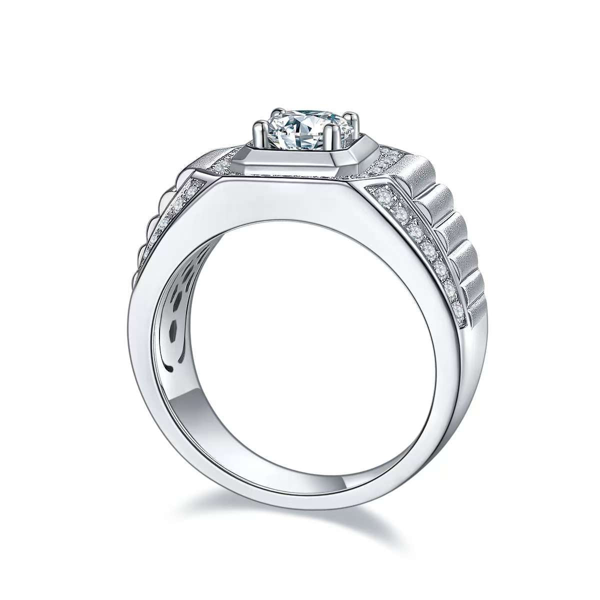1.0Ct Round Mossanite Men Ring |18K White Gold-Plated S925 Silver, Custom Available