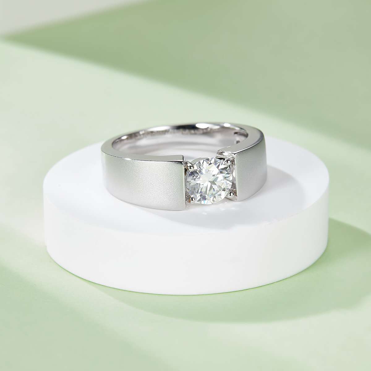 1.0Ct 6.5mm Round Mossanite Men Ring |White Gold-Plated S925 Silver, Custom Available