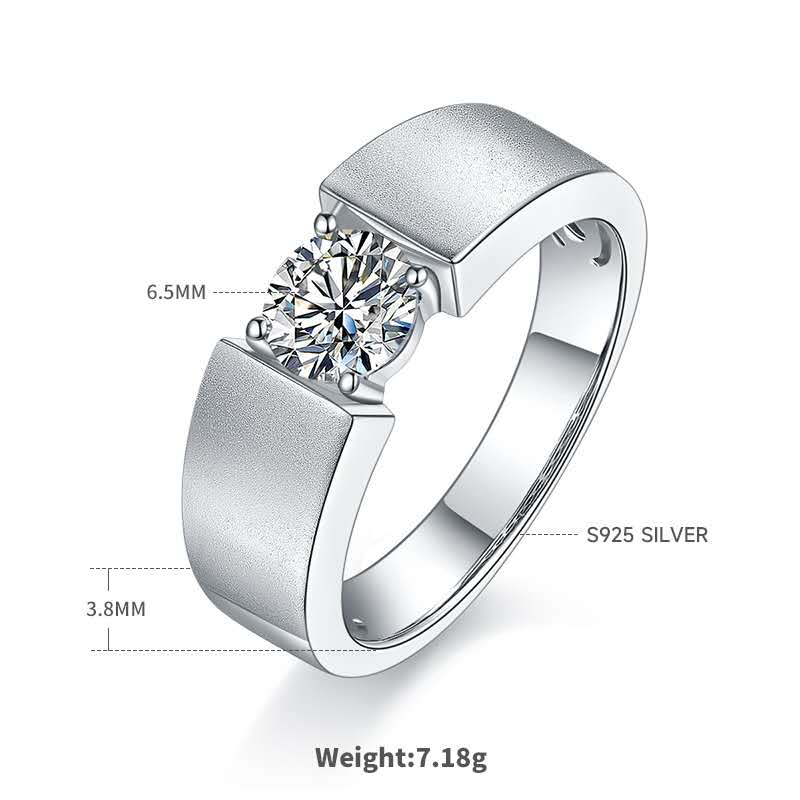 1.0Ct 6.5mm Round Mossanite Men Ring |White Gold-Plated S925 Silver, Custom Available