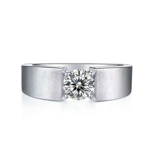 1.0Ct 6.5mm Round Mossanite Men Ring |White Gold-Plated S925 Silver, Custom Available