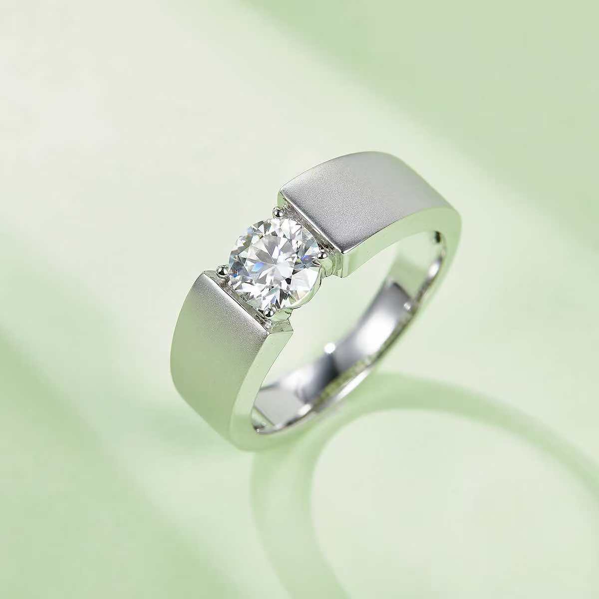 1.0Ct 6.5mm Round Mossanite Men Ring |White Gold-Plated S925 Silver, Custom Available