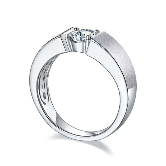 1.0Ct 6.5mm Round Mossanite Men Ring |White Gold-Plated S925 Silver, Custom Available