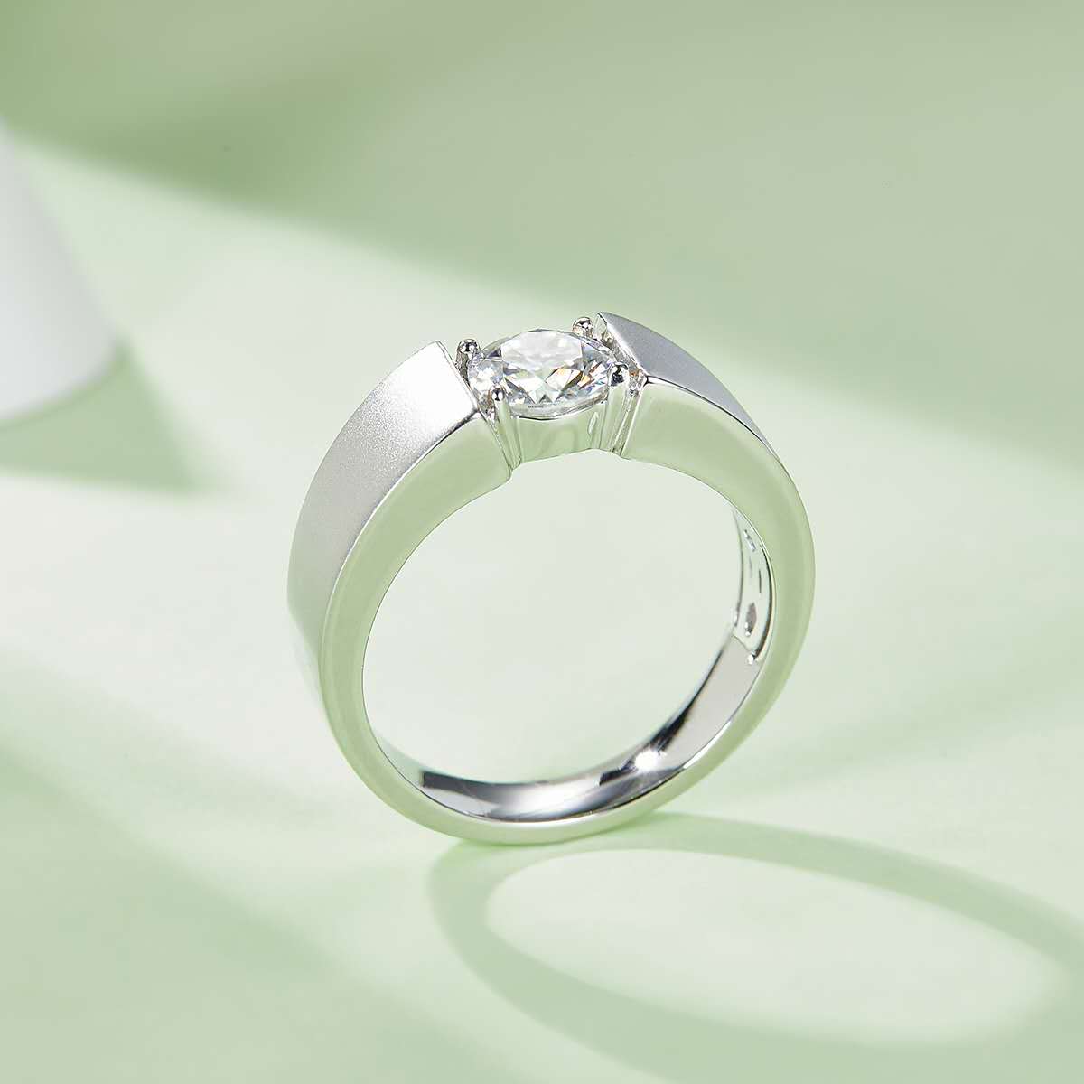 1.0Ct 6.5mm Round Mossanite Men Ring |White Gold-Plated S925 Silver, Custom Available